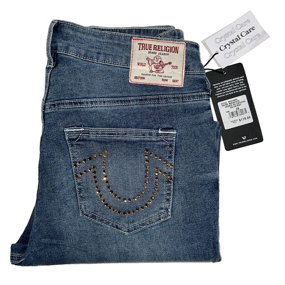 NWT True Religion Women Jeans 28 Jennie Crystal Viper Mid Rise Curvy Skinny $179 - Picture 1 of 13
